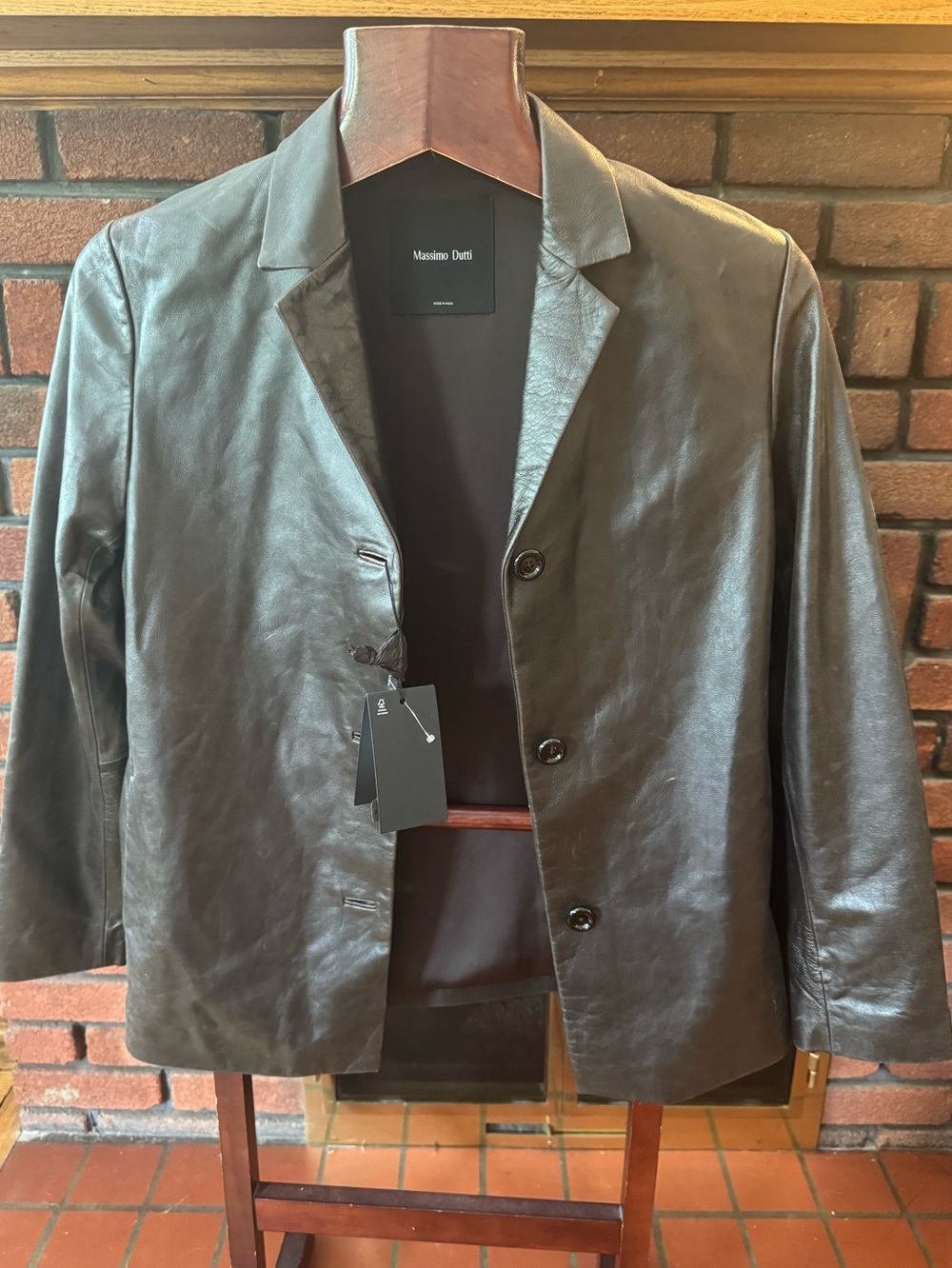 Massimo Dutti women fine brown Leather Blazer size M NWT